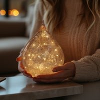 Teardrop Crackle Glass 6 Inch LED Decor Light with Timer - Amber - Central Designs