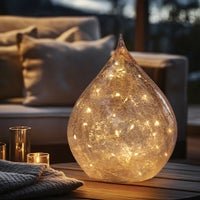 Teardrop Crackle Glass 6 Inch LED Decor Light with Timer - Amber - Central Designs