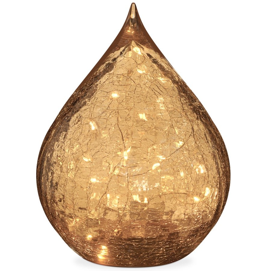 Teardrop Crackle Glass 6 Inch LED Decor Light with Timer - Amber - Central Designs