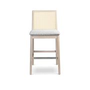 Modern Brazilian - Nardia - Cane Counter Stool - Bouclé Crafted Glaze Seat - Nevoa Frame - Natural Cane Webbing