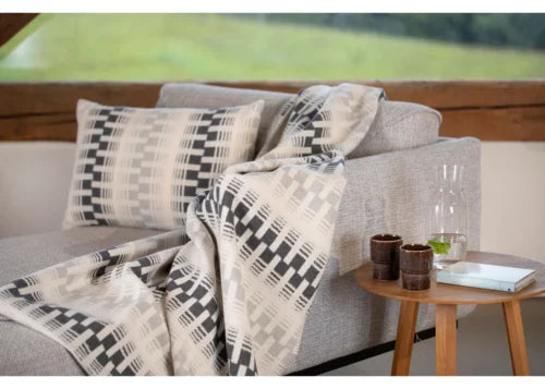 Jade Cotton Blanket in Grey Geometric Stripes