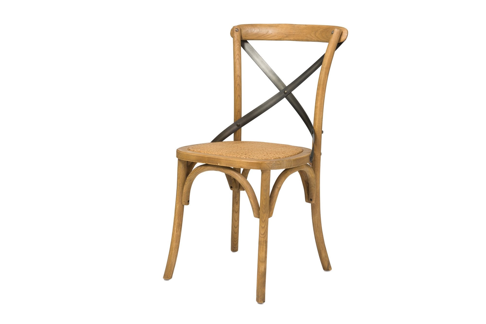 Cross Back Chair w/ Rattan Seat - Natural Rustic