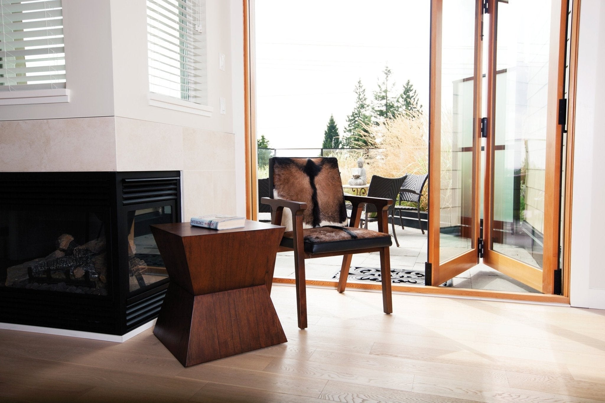 Rio Cool Armchair - Brown Mindi Oak, Leather/Goat Hair - Central Designs