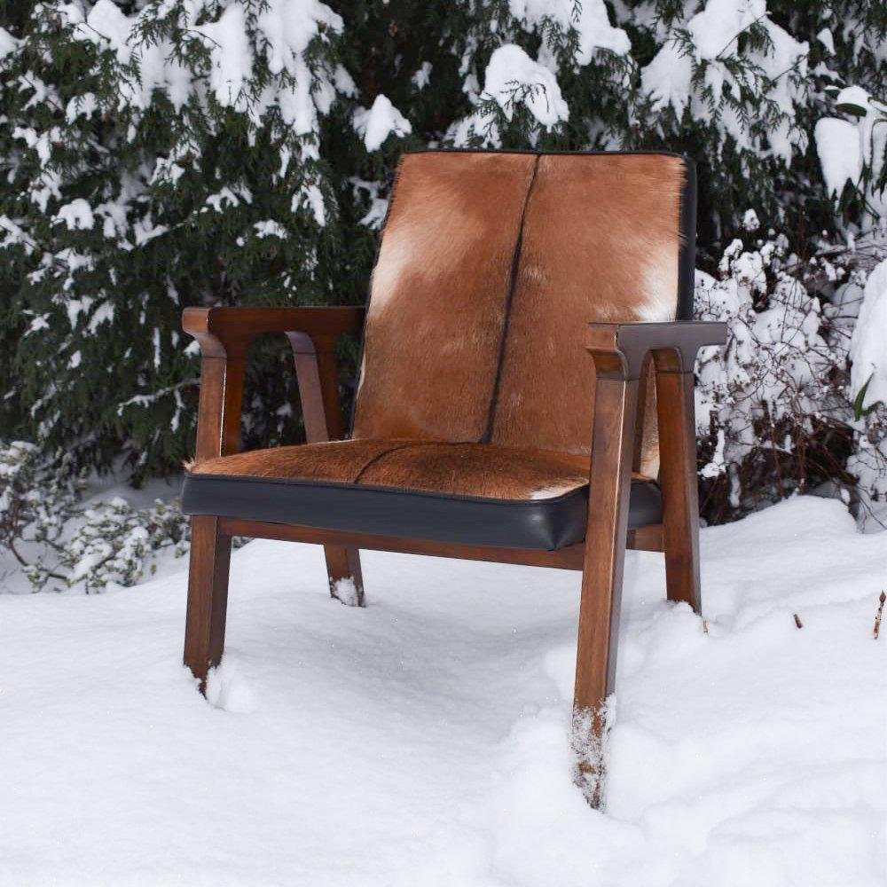 Rio Cool Armchair - Brown Mindi Oak, Leather/Goat Hair - Central Designs