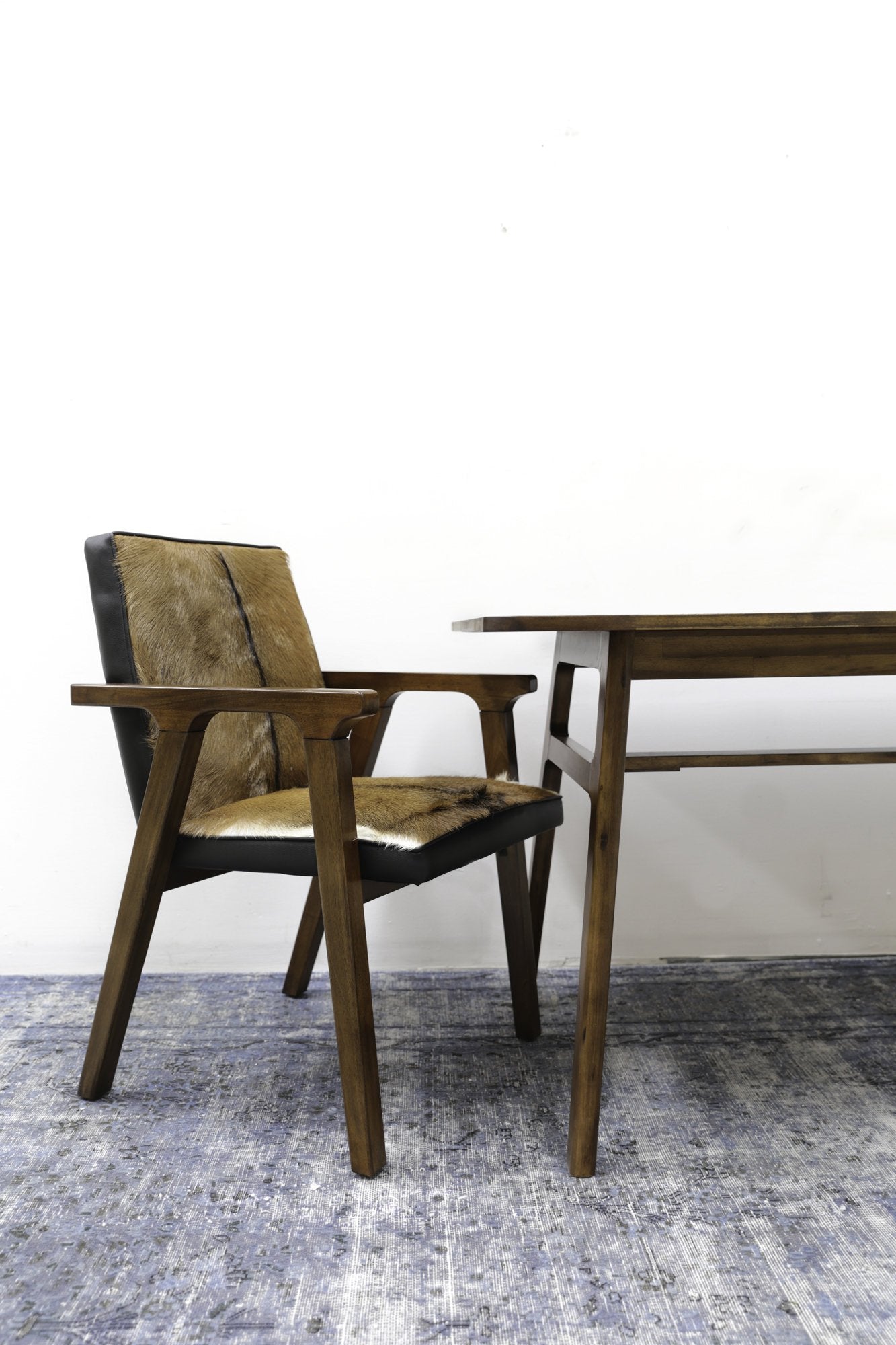 Rio Cool Armchair - Brown Mindi Oak, Leather/Goat Hair - Central Designs