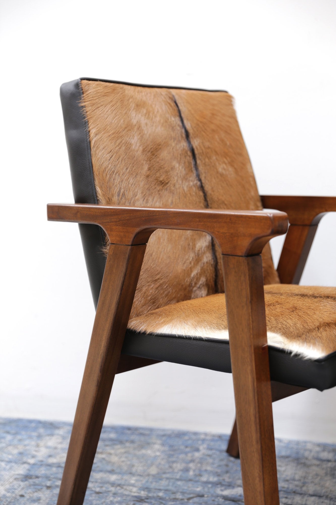 Rio Cool Armchair - Brown Mindi Oak, Leather/Goat Hair - Central Designs