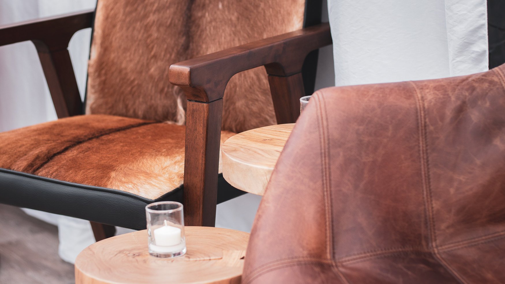 Rio Cool Armchair - Brown Mindi Oak, Leather/Goat Hair - Central Designs