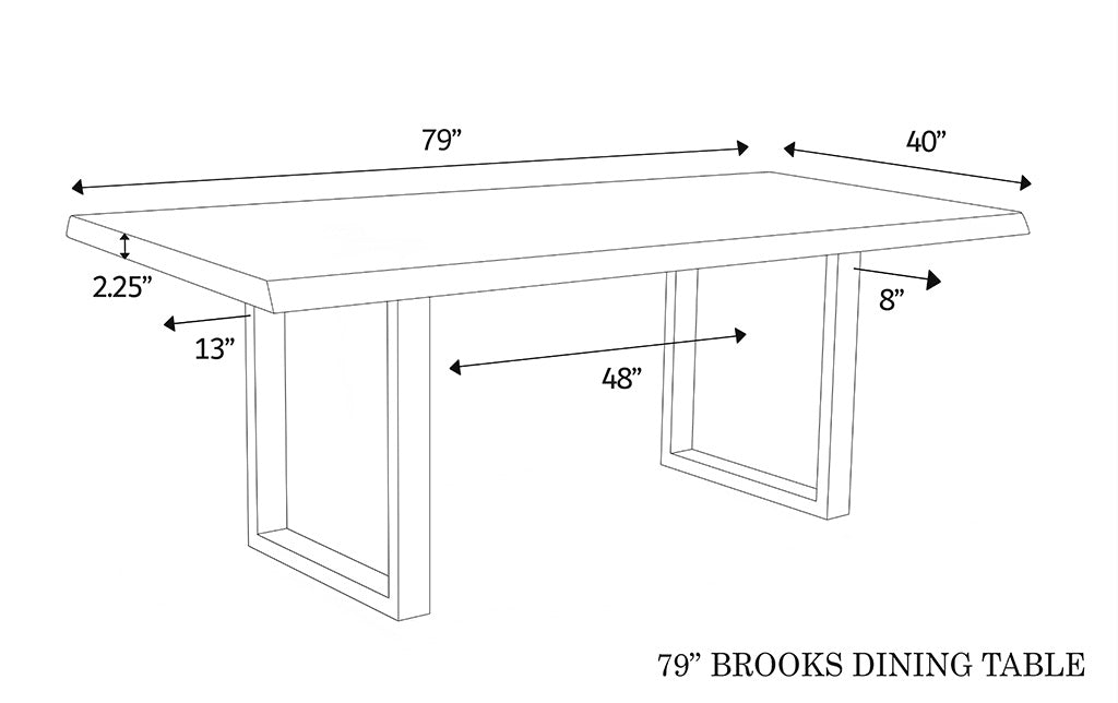 Brooks - Dining Table - U Base - 40" x 79" - White Wash Top - Black Base