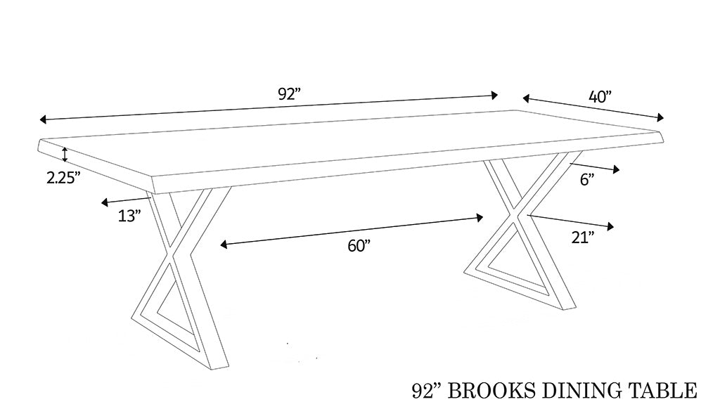 Brooks - Dining Table - X Base - 40" x 92" - Ebonized Top - Brass Base