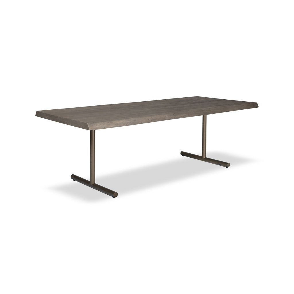 Brooks - Dining Table - T Base - 40" x 116" - Sandblasted Grey Top - Brass Base