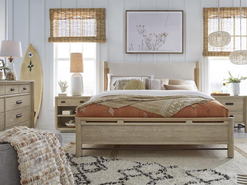 Sunset Cove Queen Panel Bed w/Upholstered Headboard - Central Designs