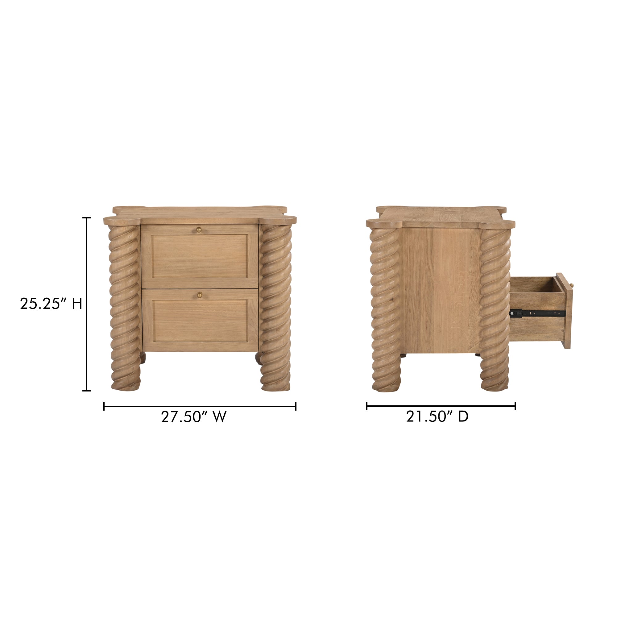 Treccia 2 Drawer Nightstand Oak