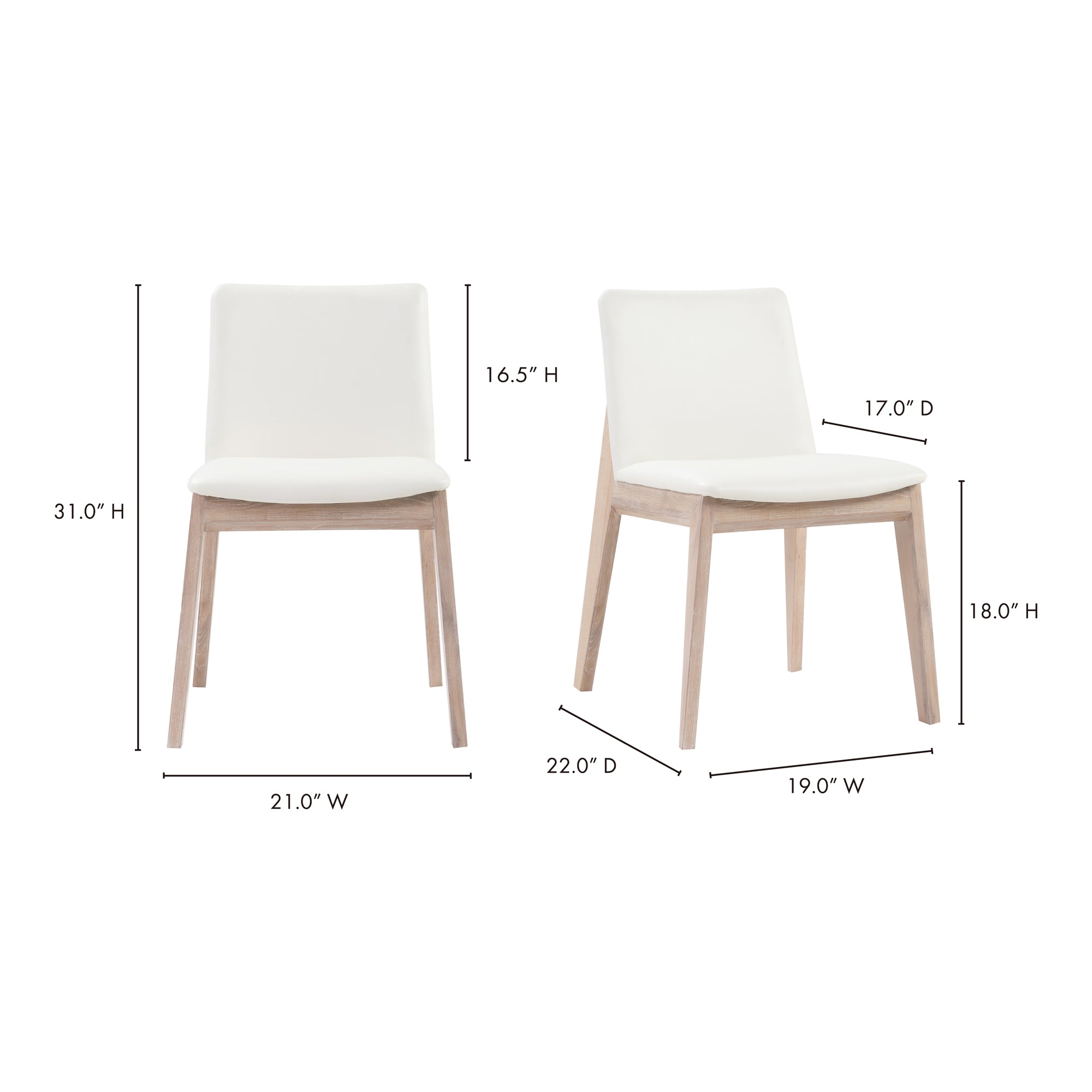 Deco Oak Dining Chair Cream White PVC - Set Of Two