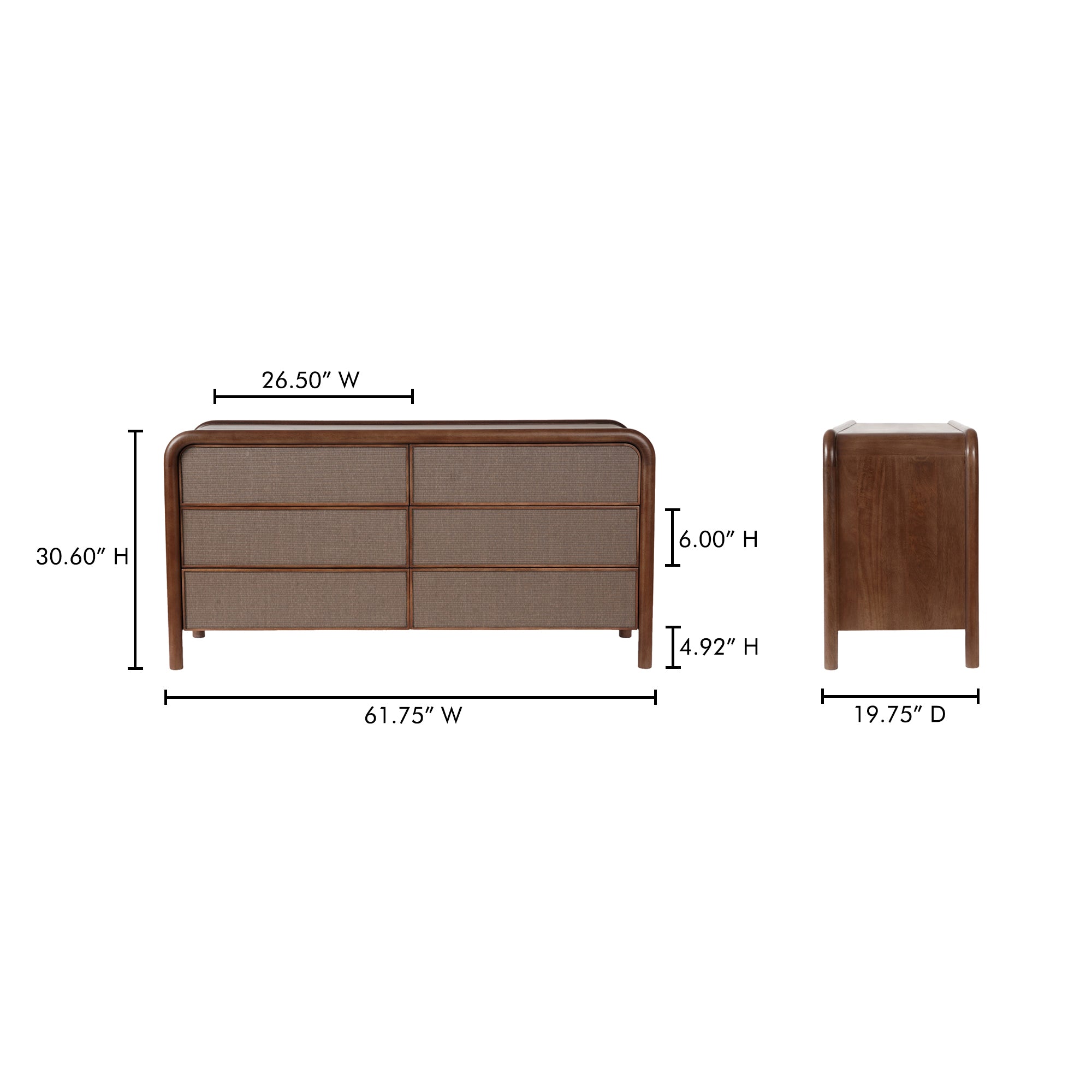 Rye 6 Drawer Dresser Warm Brown - Central Designs