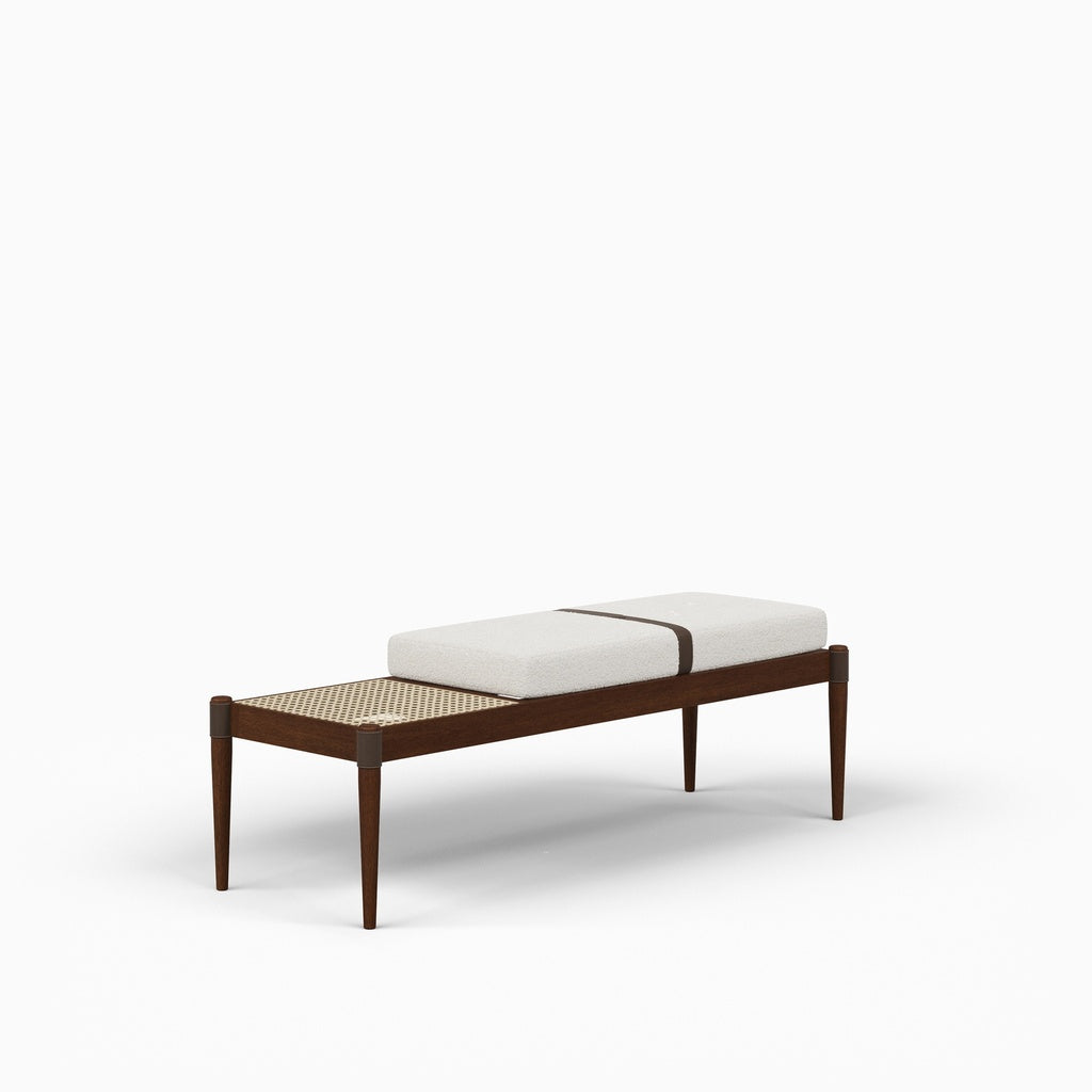 Modern Brazilian - Bello Bench - Noodles Natural Upholstery - Neutral Brown, Natural Frame