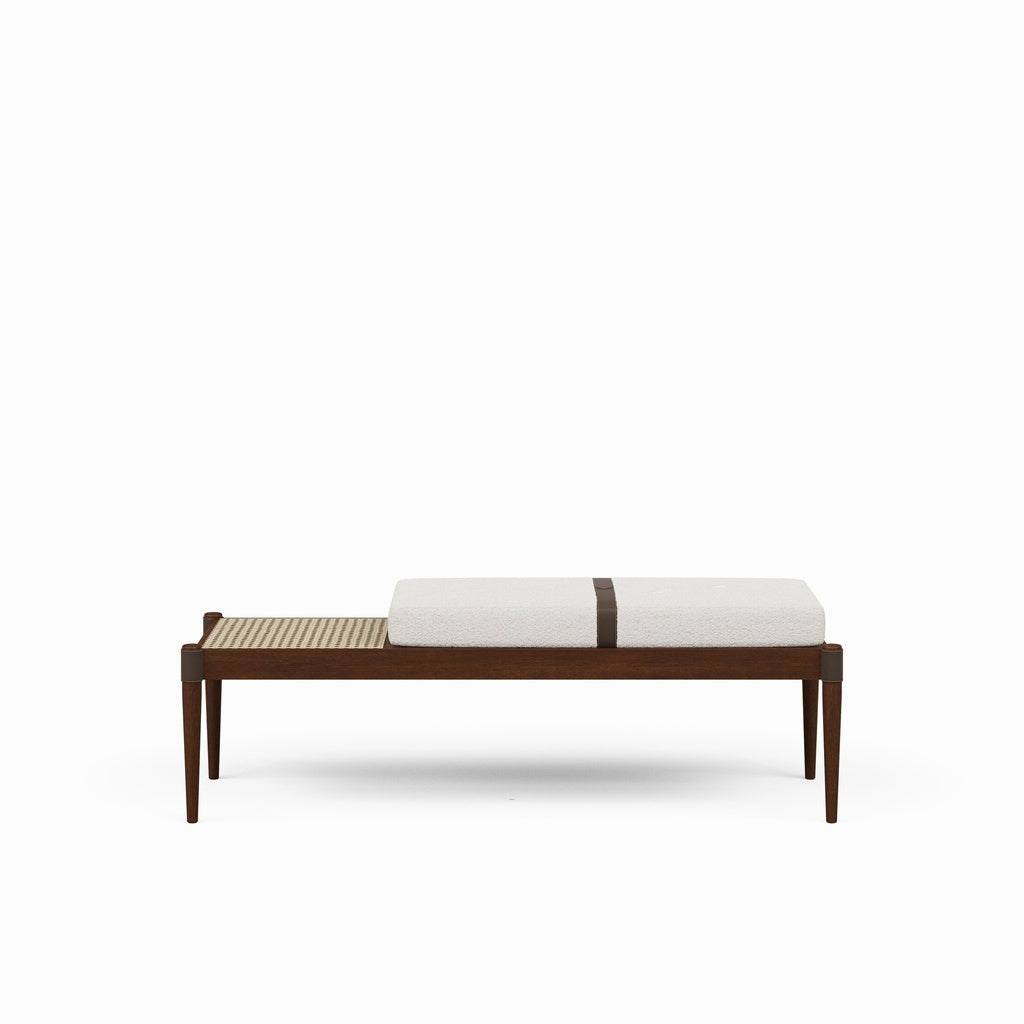 Modern Brazilian - Bello Bench - Noodles Natural Upholstery - Neutral Brown, Natural Frame