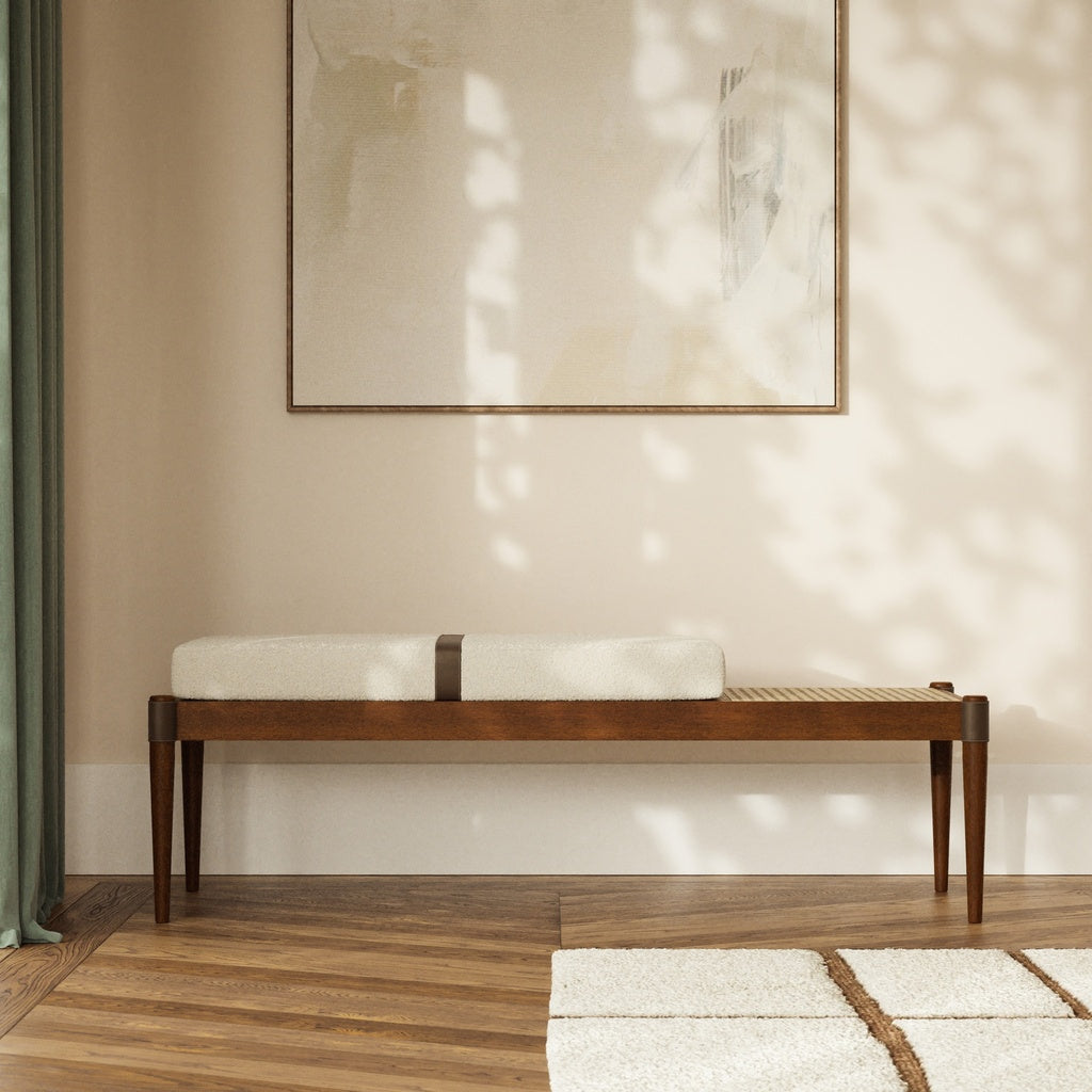 Modern Brazilian - Bello Bench - Noodles Natural Upholstery - Neutral Brown, Natural Frame