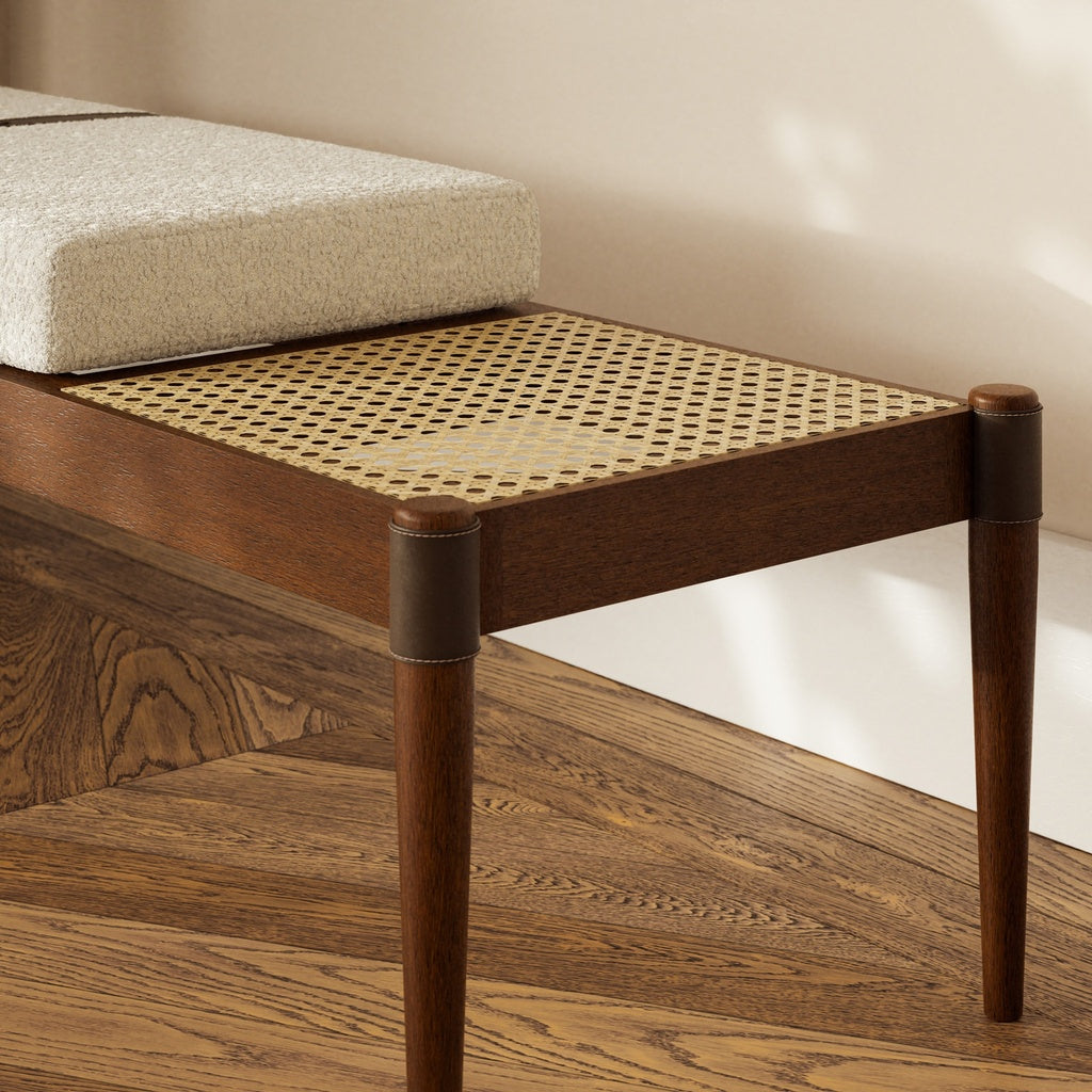Modern Brazilian - Bello Bench - Noodles Natural Upholstery - Neutral Brown, Natural Frame