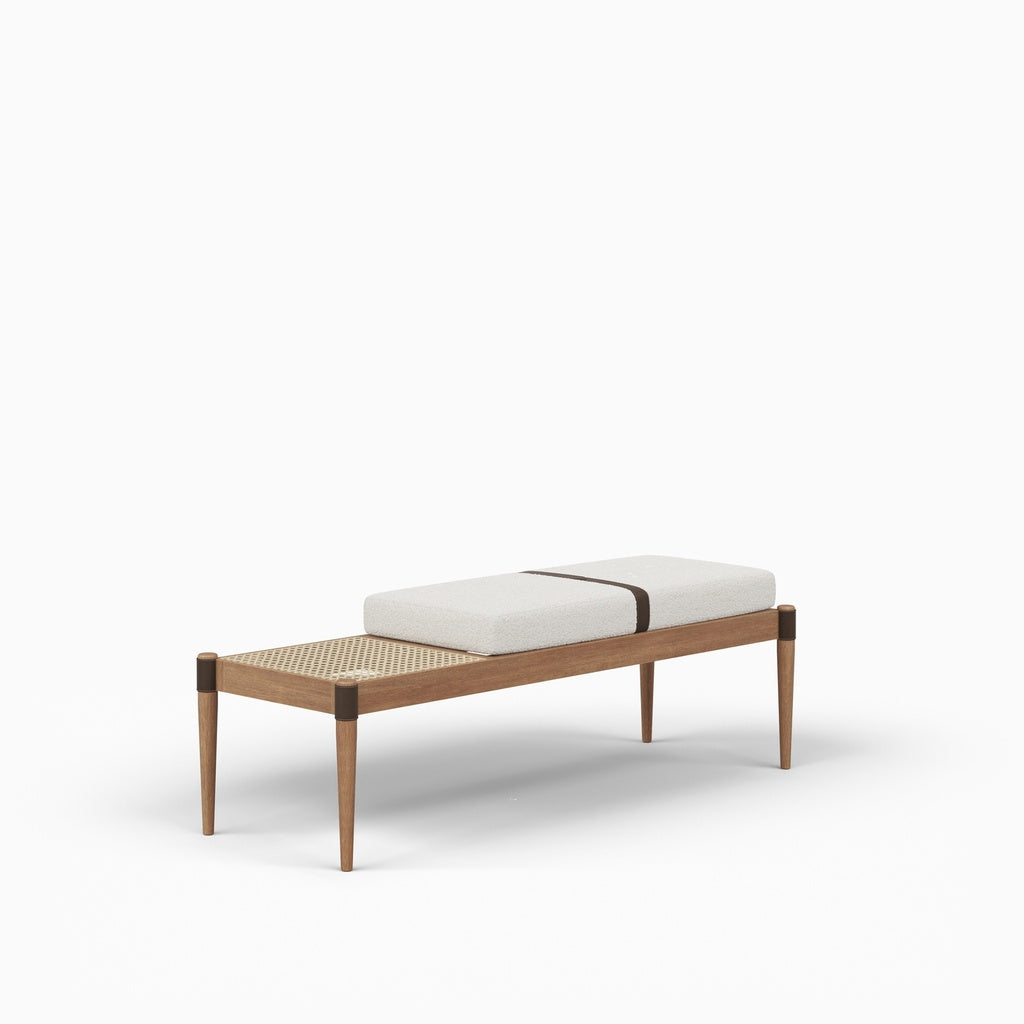 Modern Brazilian - Bello Bench - Noodles Natural Upholstery - Nozes, Natural Frame