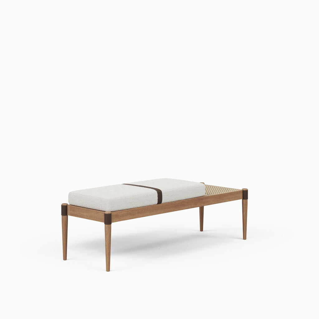 Modern Brazilian - Bello Bench - Noodles Natural Upholstery - Nozes, Natural Frame