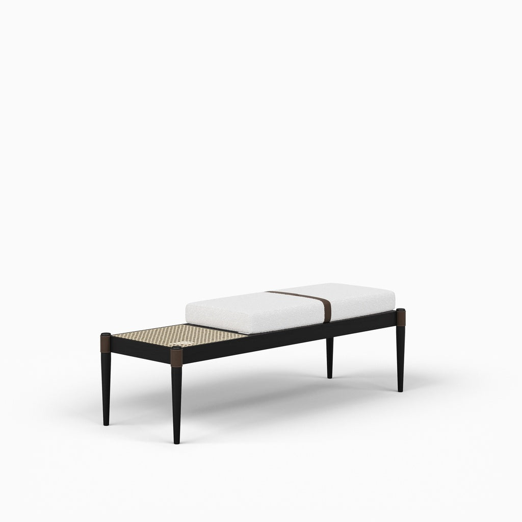 Modern Brazilian - Bello Bench - Noodles Opulent Upholstery - Black, Natural Frame