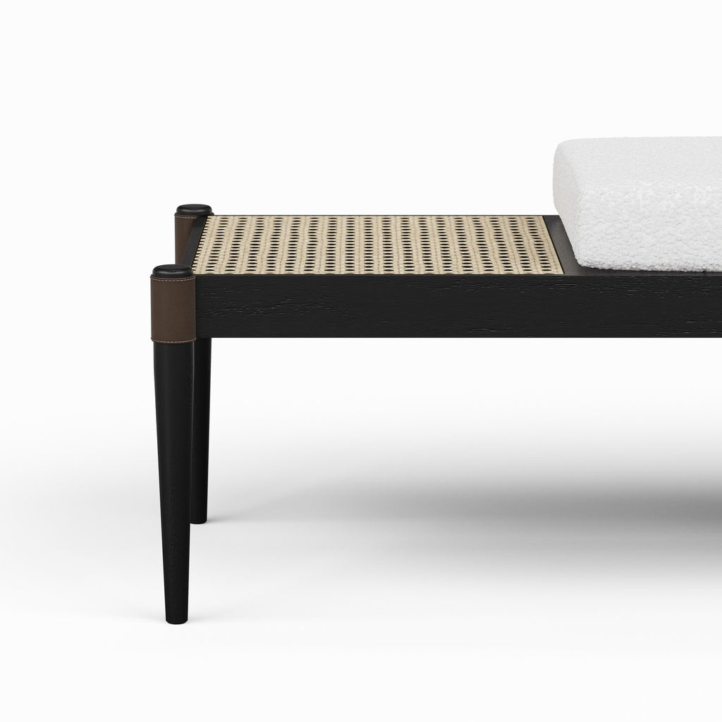 Modern Brazilian - Bello Bench - Noodles Opulent Upholstery - Black, Natural Frame