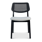 Modern Brazilian - Beth - Cane Side Chair - Bouclé Crafted Glaze Seat - Ebano Frame - Ebano Cane Webbing