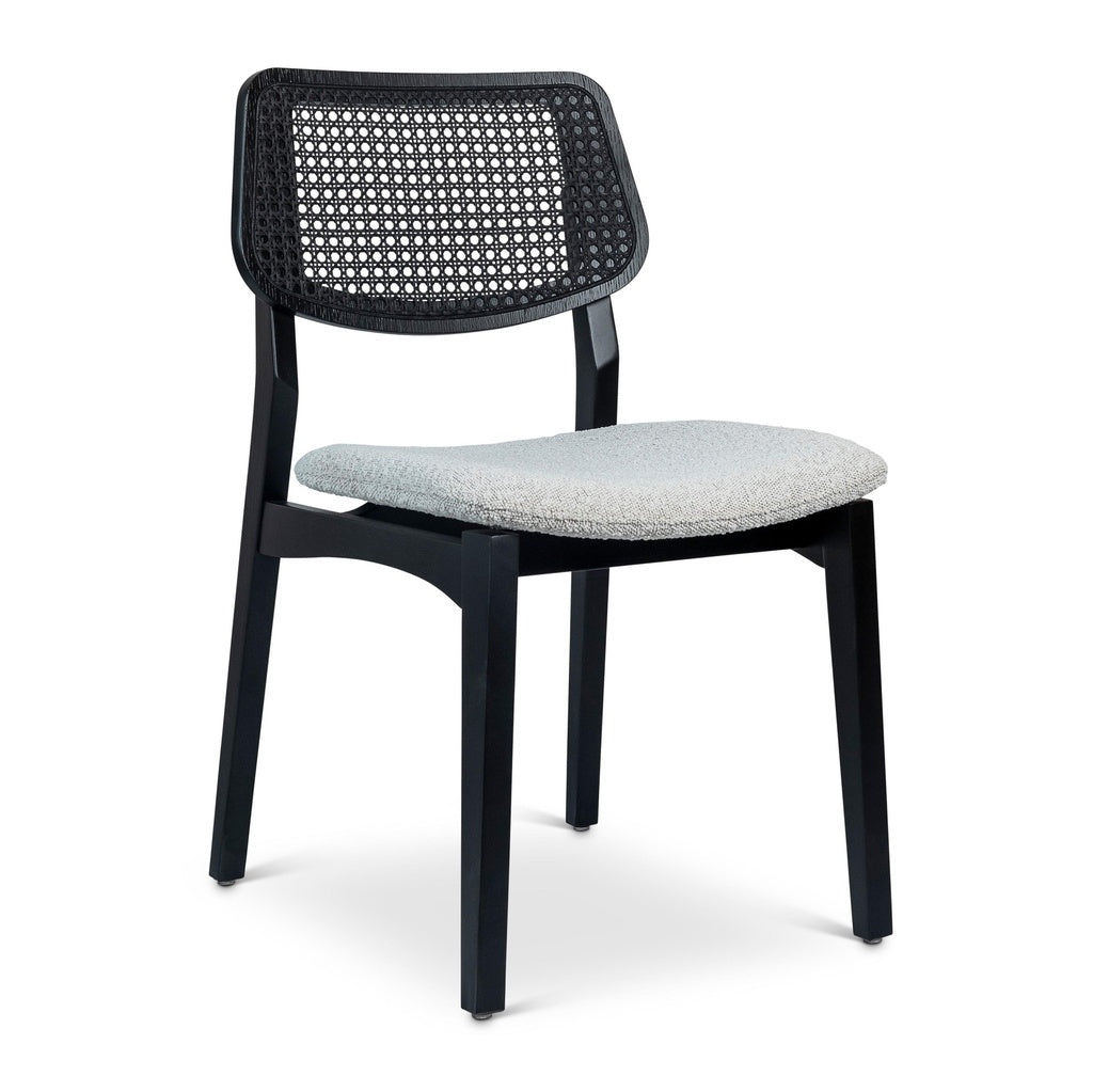 Modern Brazilian - Beth - Cane Side Chair - Bouclé Crafted Glaze Seat - Ebano Frame - Ebano Cane Webbing