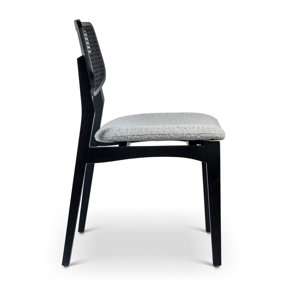 Modern Brazilian - Beth - Cane Side Chair - Bouclé Crafted Glaze Seat - Ebano Frame - Ebano Cane Webbing