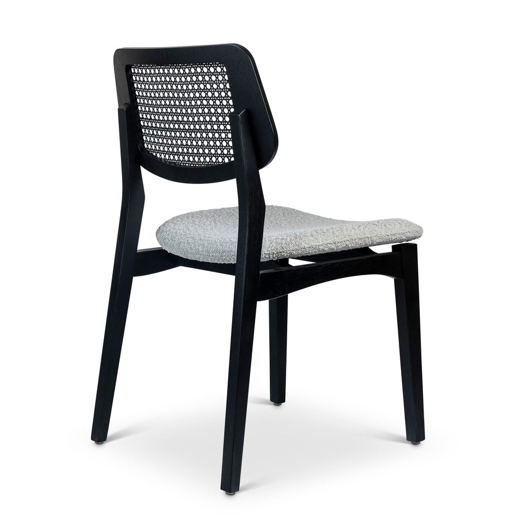 Modern Brazilian - Beth - Cane Side Chair - Bouclé Crafted Glaze Seat - Ebano Frame - Ebano Cane Webbing