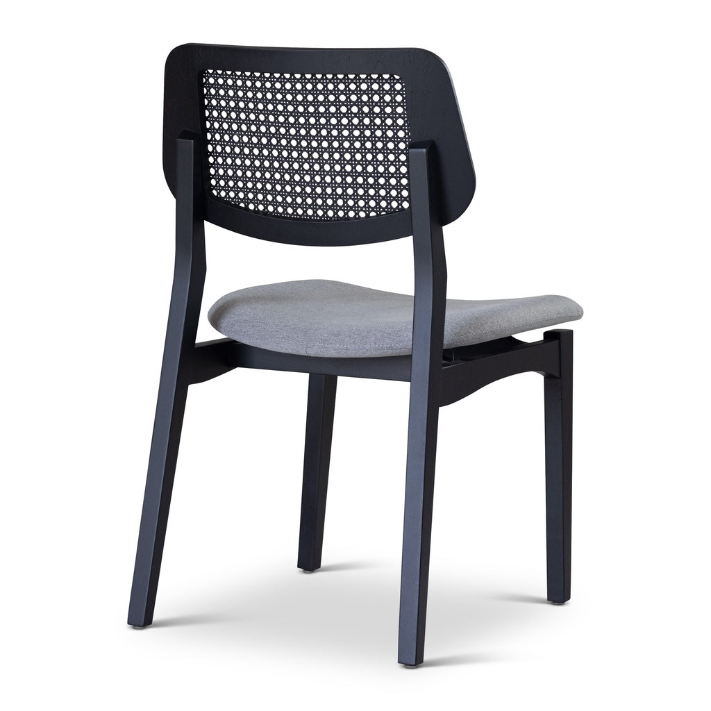 Modern Brazilian - Beth - Cane Side Chair - Essence Grey Seat - Ebano Frame - Ebano Cane Webbing