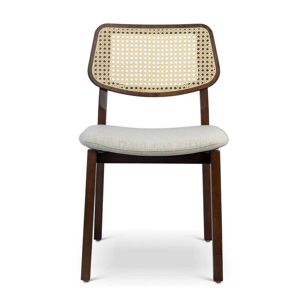 Modern Brazilian - Beth - Cane Side Chair - Medley Ivory Seat - Nogal Frame - Natural Cane Webbing