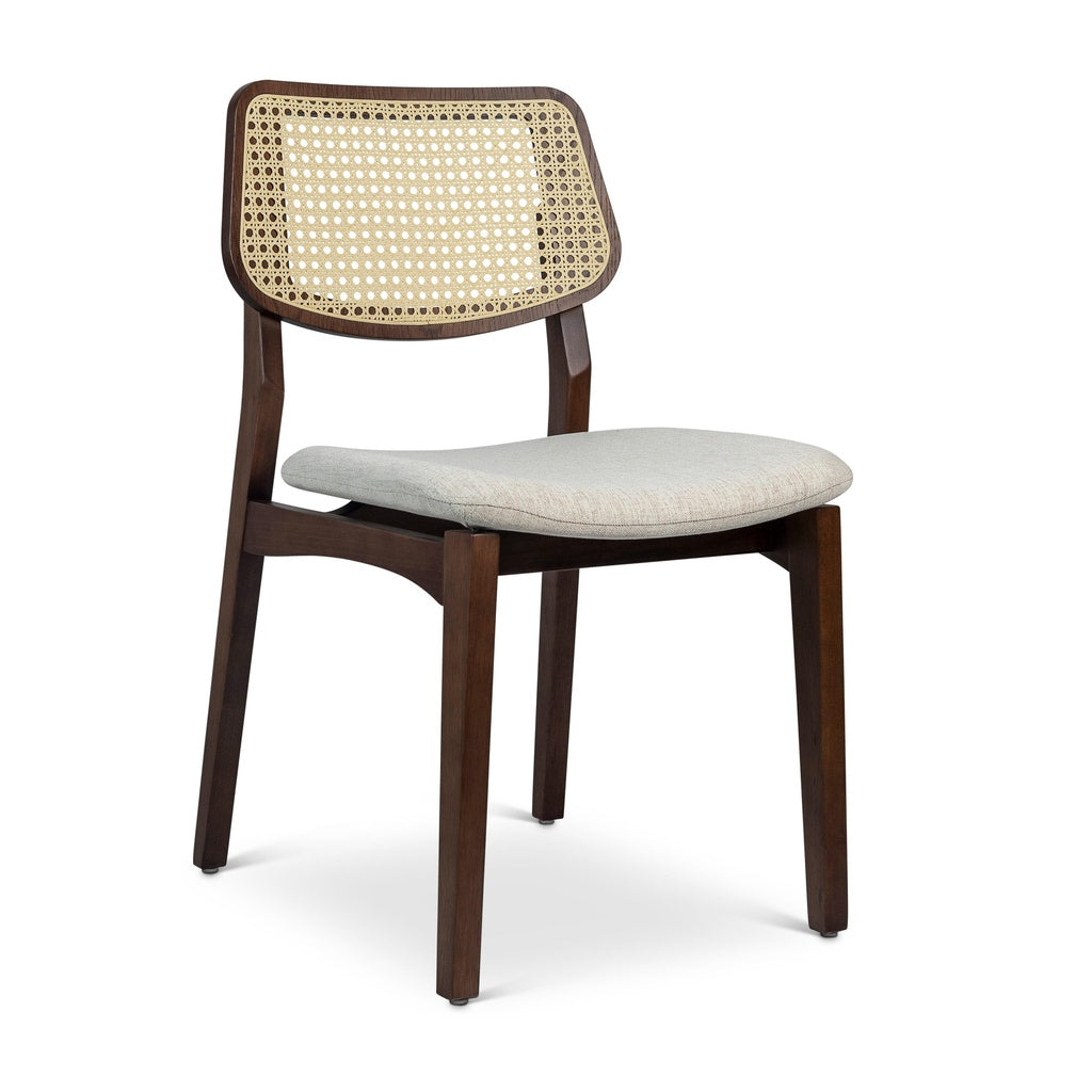 Modern Brazilian - Beth - Cane Side Chair - Medley Ivory Seat - Nogal Frame - Natural Cane Webbing