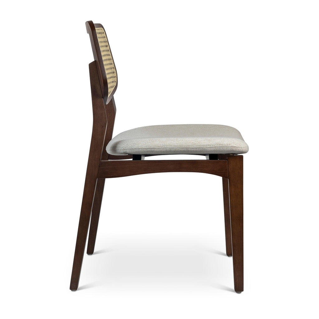 Modern Brazilian - Beth - Cane Side Chair - Medley Ivory Seat - Nogal Frame - Natural Cane Webbing