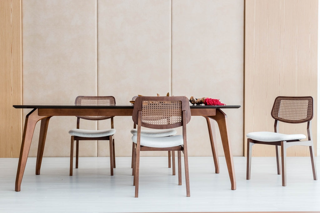 Modern Brazilian - Beth - Cane Side Chair - Medley Ivory Seat - Nogal Frame - Nogal Cane Webbing