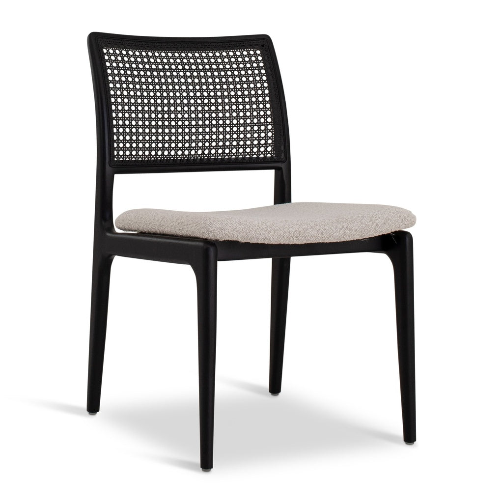 Modern Brazilian - Charlotte - Cane Side Chair - Bouclé Crafted Glaze Seat - Ebano Frame - Ebano Cane Webbing