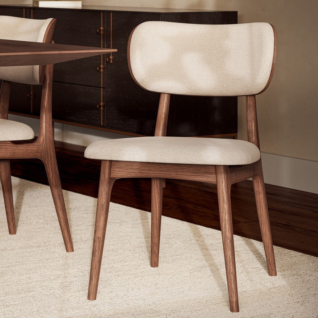 Modern Brazilian - Claudia Side Chair - Set of 2 - Harvest Natural Upholstery - Nogal Frame