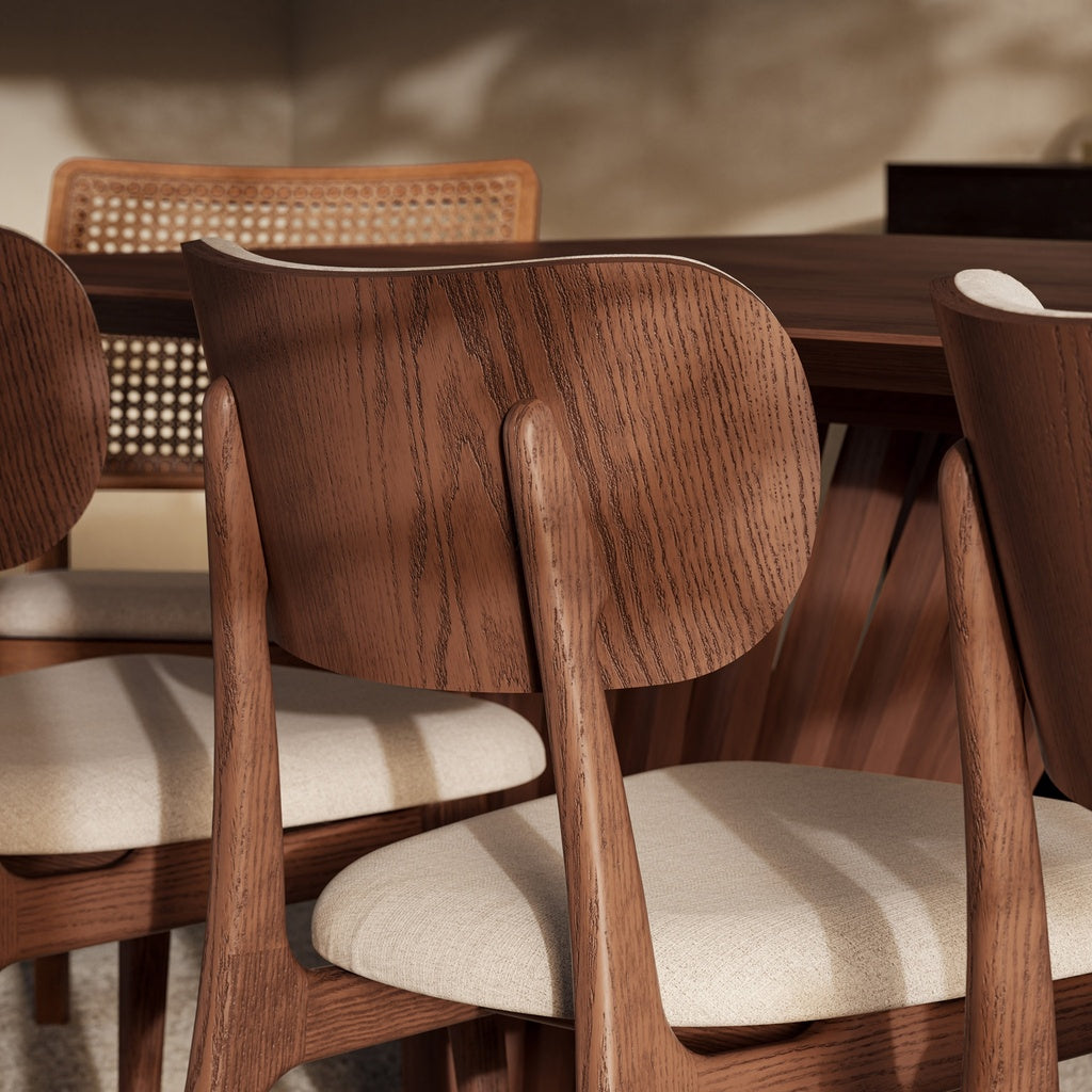 Modern Brazilian - Claudia Side Chair - Set of 2 - Harvest Natural Upholstery - Nogal Frame