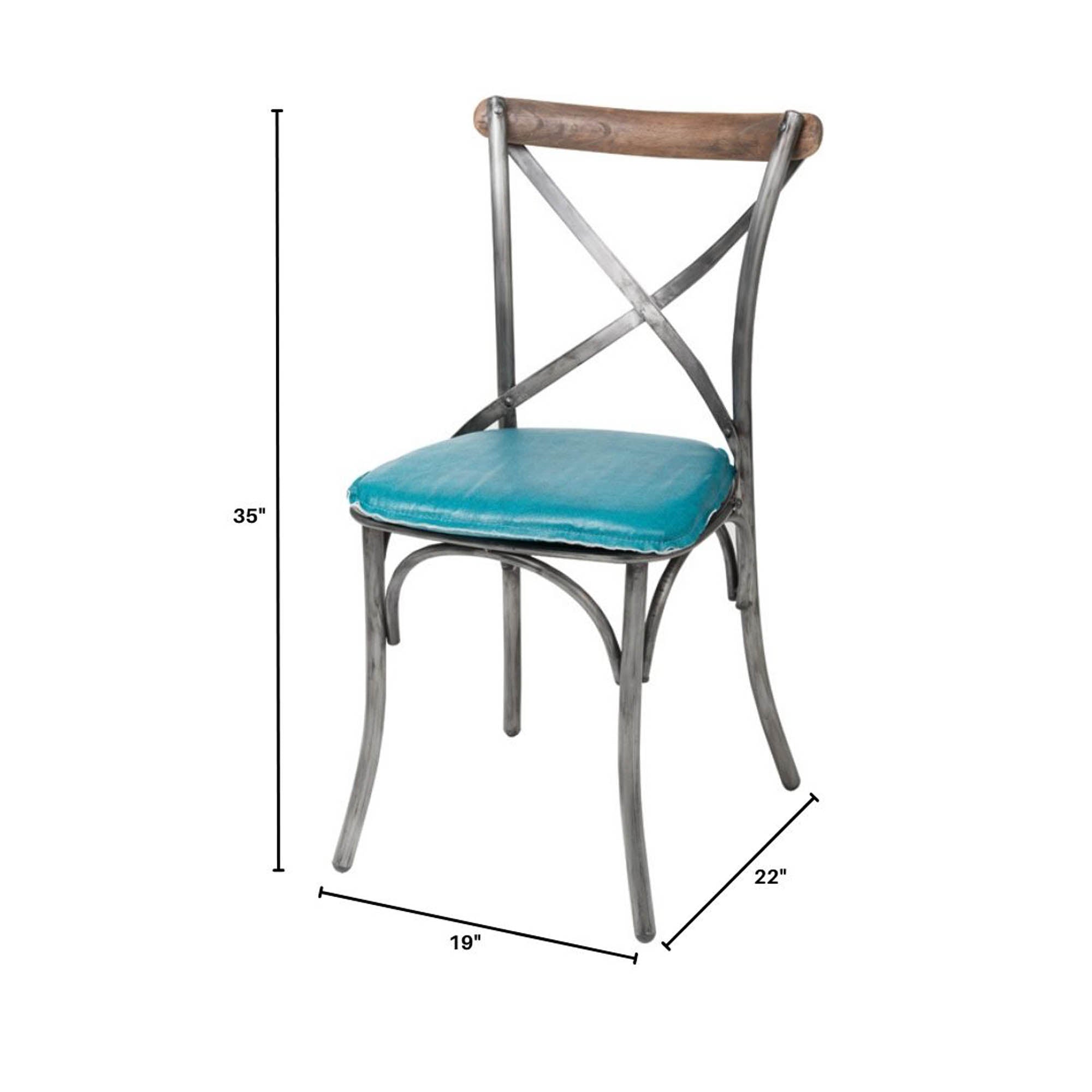 Metal Crossback Chair with Peacock Blue Seat Cushion - Central Designs