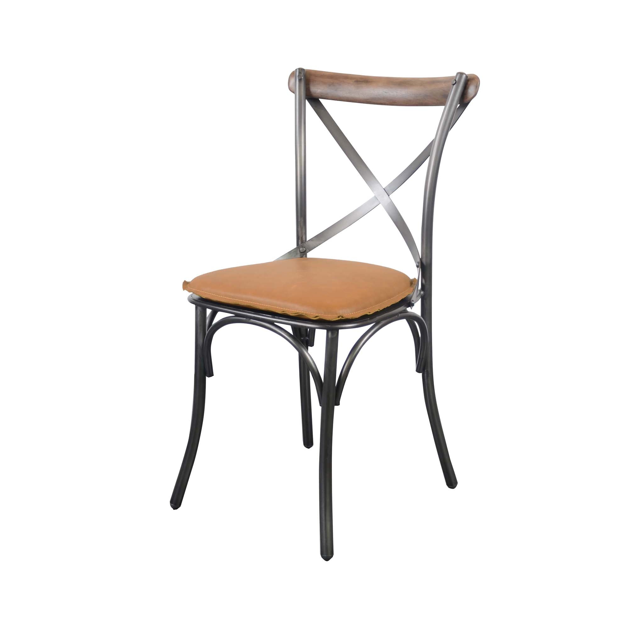 Metal Crossback Chair with Cognac Seat Cushion - Central Designs