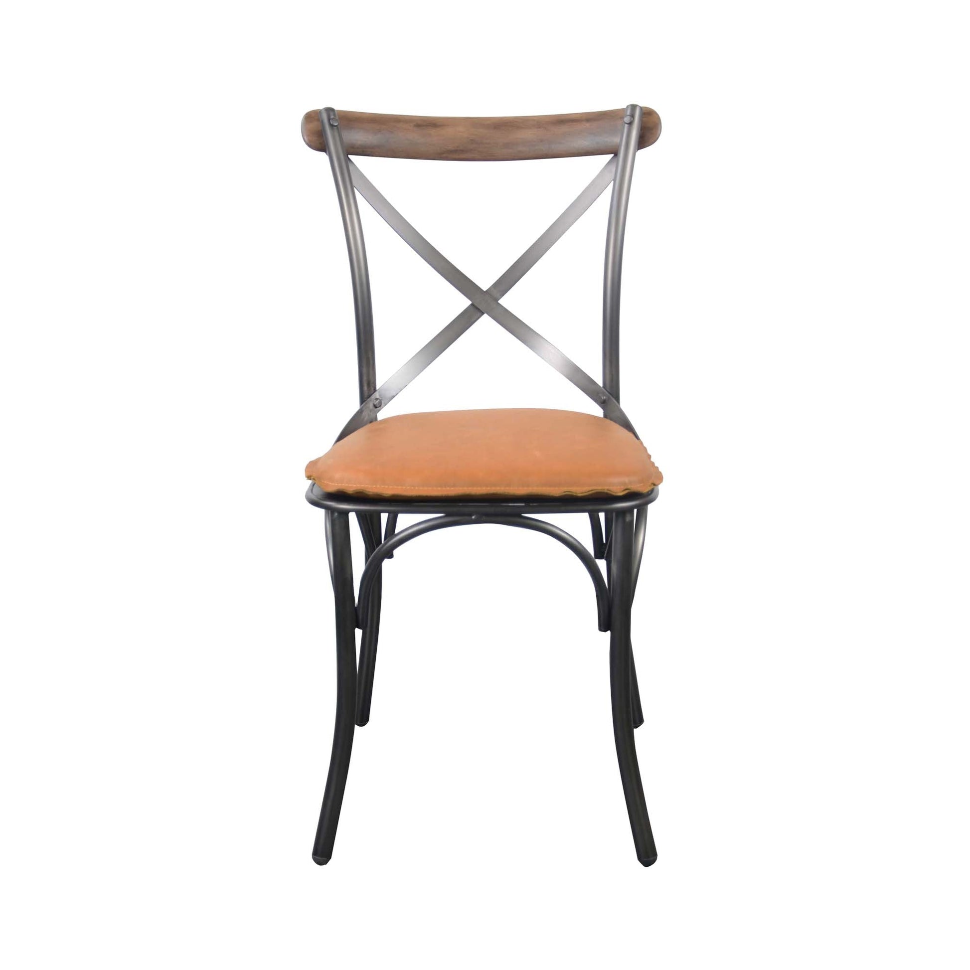Metal Crossback Chair with Cognac Seat Cushion - Central Designs