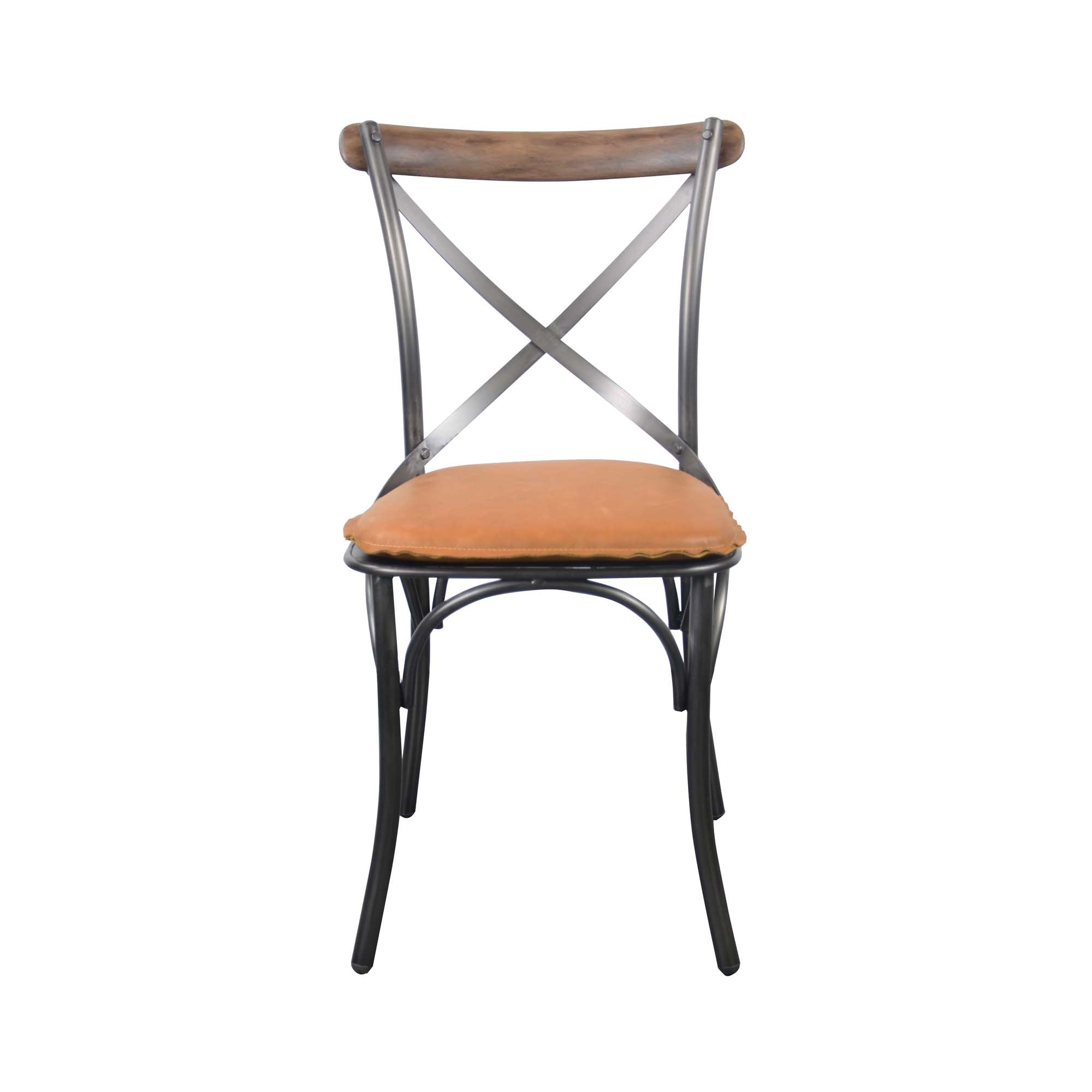 Metal Crossback Chair with Cognac Seat Cushion - Central Designs