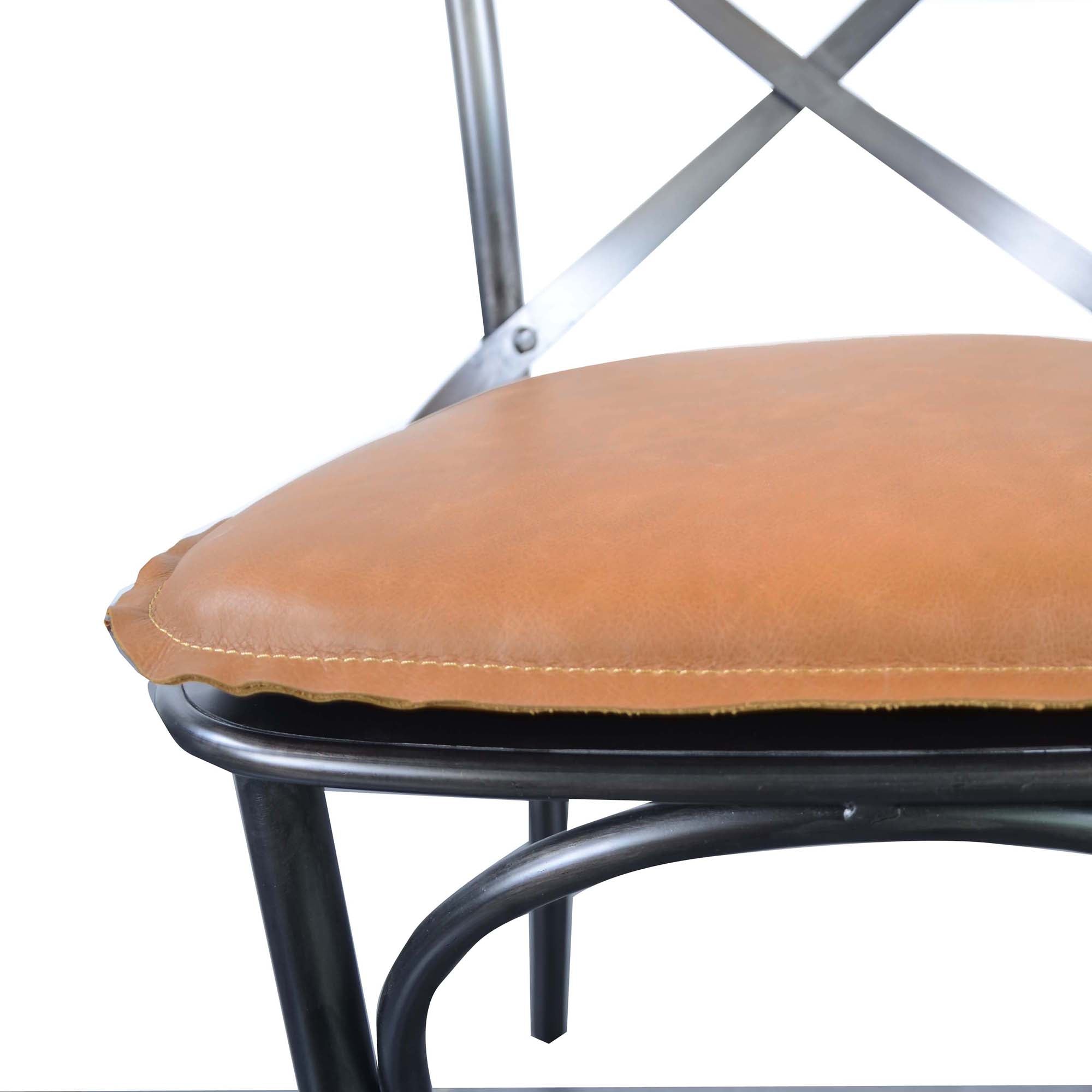 Metal Crossback Chair with Cognac Seat Cushion - Central Designs