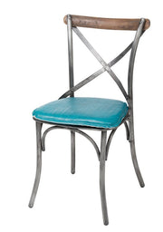 Metal Crossback Chair with Peacock Blue Seat Cushion - Central Designs
