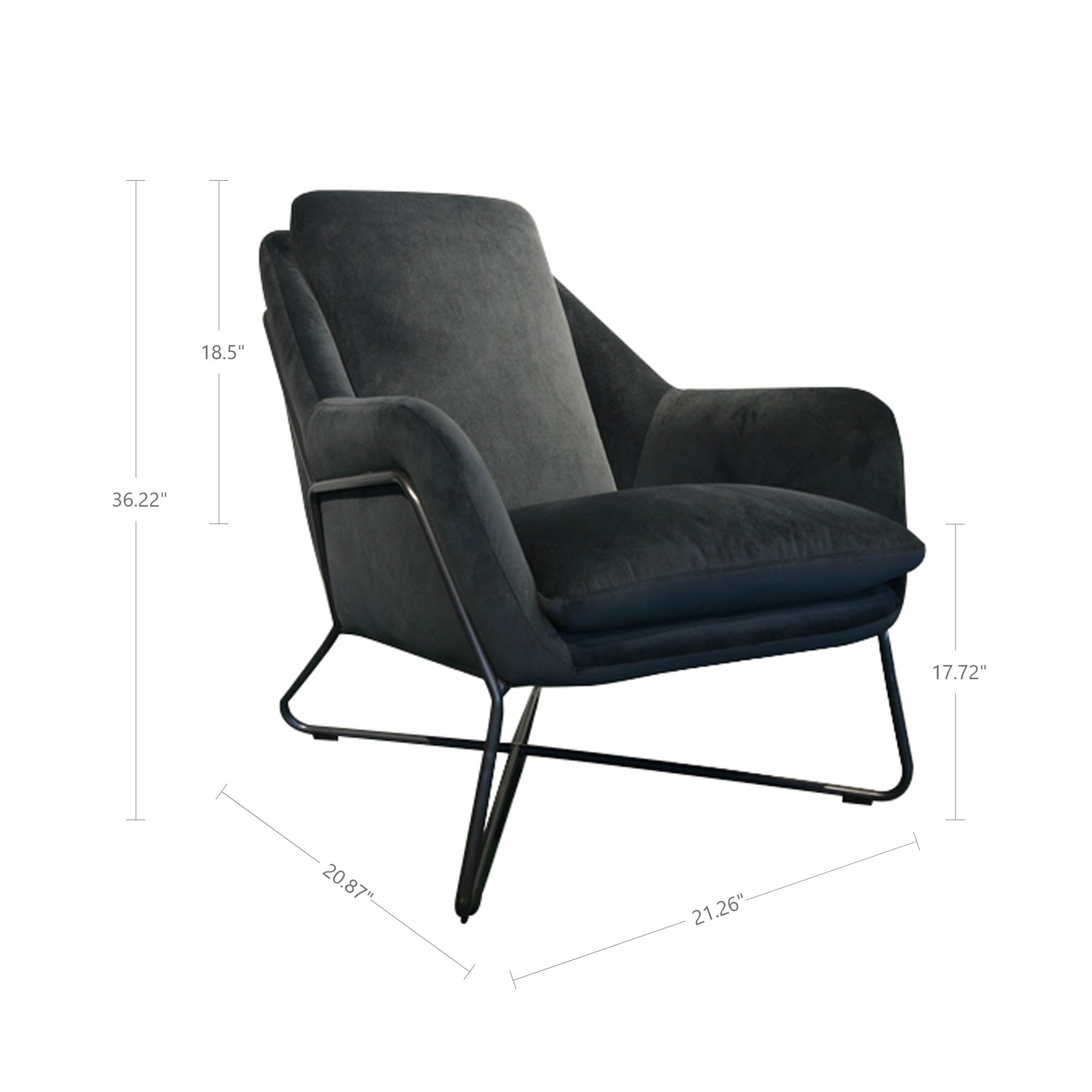 Romeo Lounge Chair - Dark Grey Velvet - Central Designs