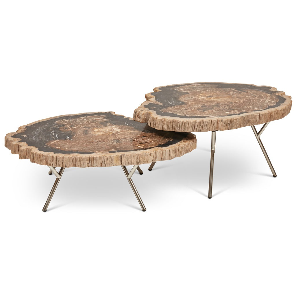 Relique - Lastra Coffee Table - Set of 2 - Polished Stainless Steel Legs - Natural Dark Top