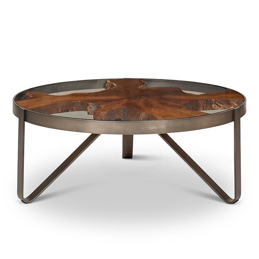 IE Series - Kullen Coffee Table - Teak Top - Galvanized Gray Frame