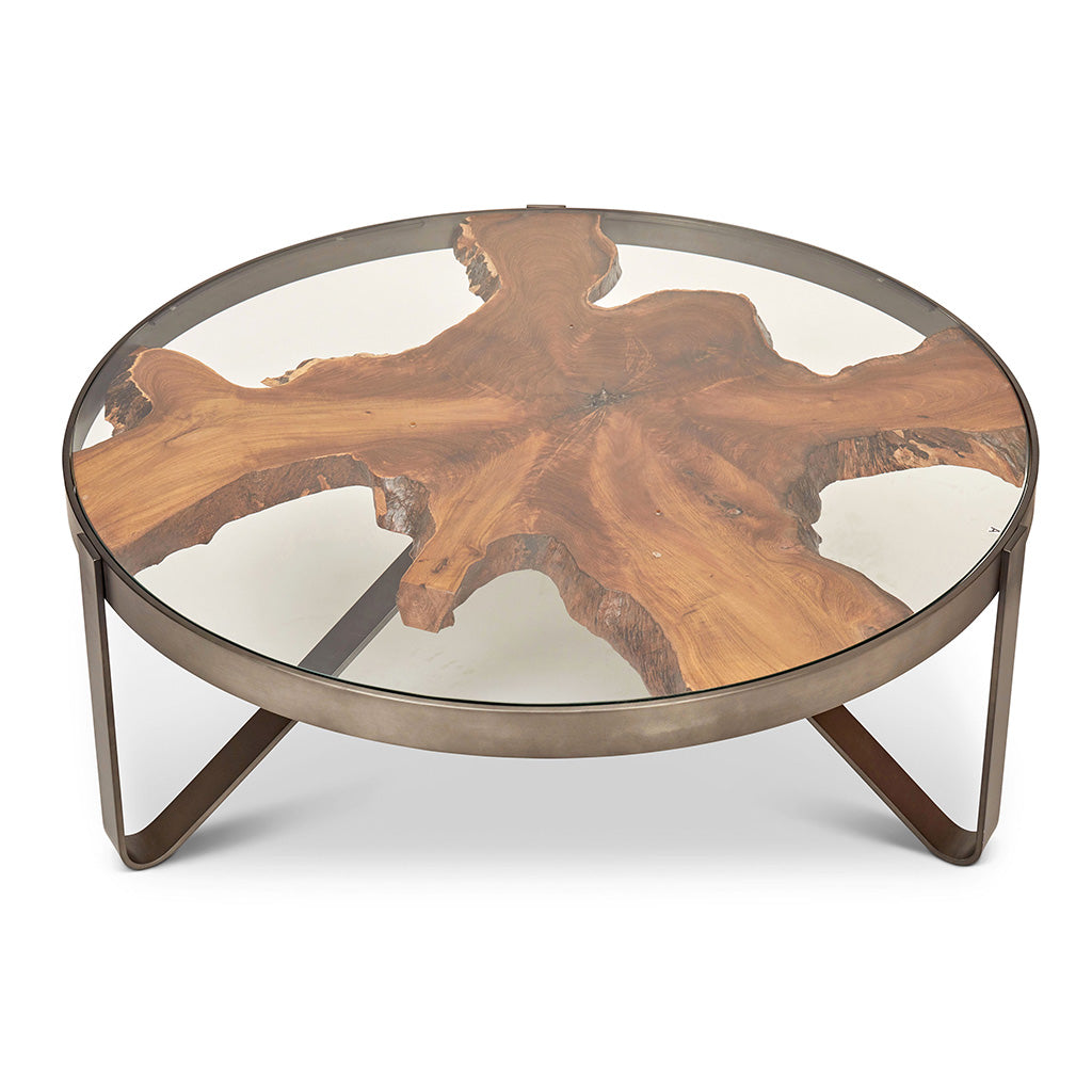 IE Series - Kullen Coffee Table - Teak Top - Galvanized Gray Frame