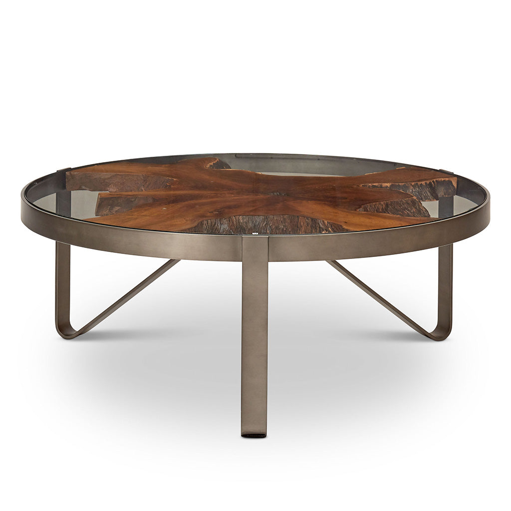 IE Series - Kullen Coffee Table - Teak Top - Galvanized Gray Frame