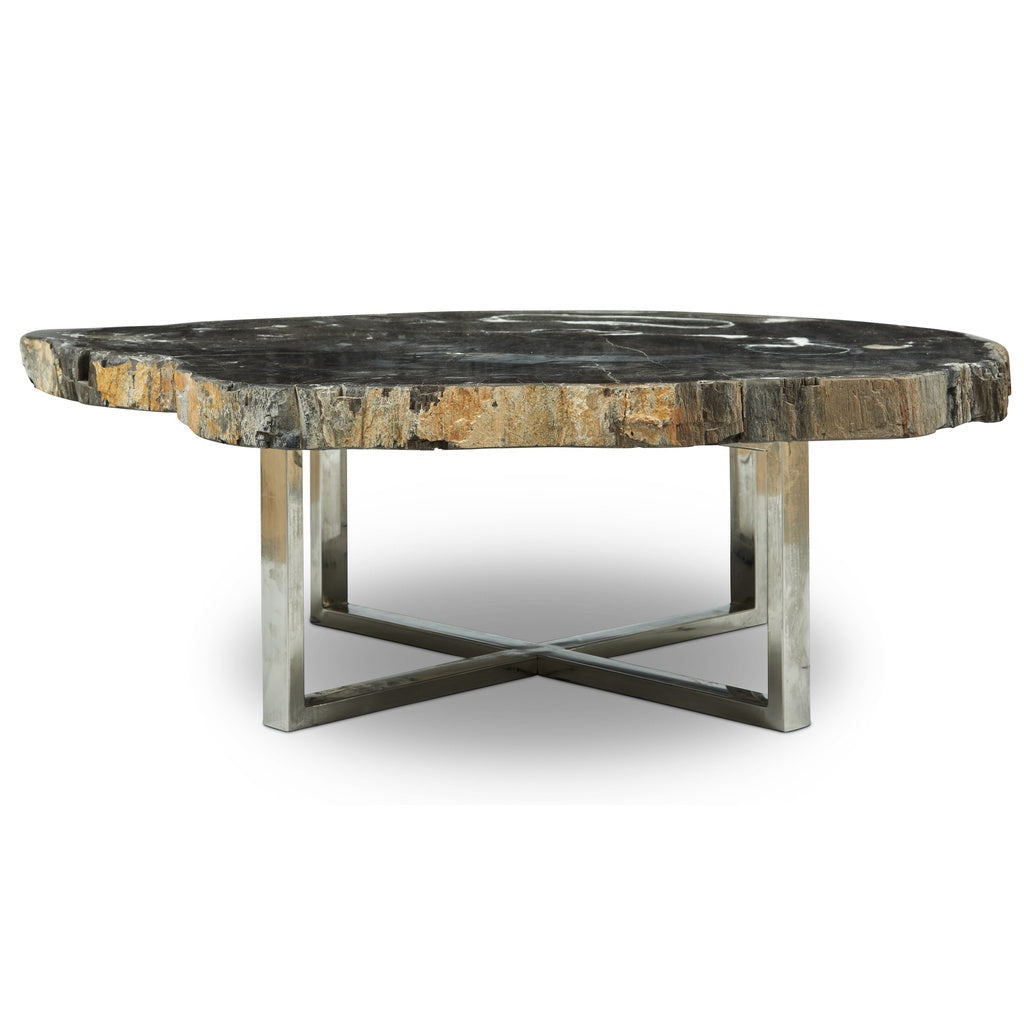 Relique - Eliza Coffee Table - Polished Stainless Steel Base - Natural Dark Top